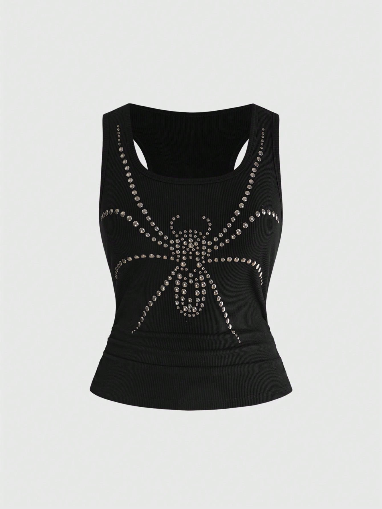 ROMWE Grunge Punk Plus Size Women's Y2K Punk Exaggerated Spider Rivet Halter Tank Top