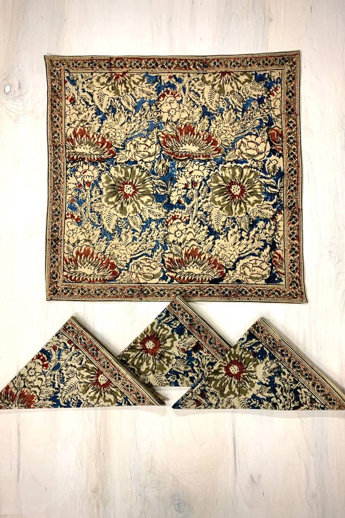 Rose & Navy Kalamkari Napkin Set