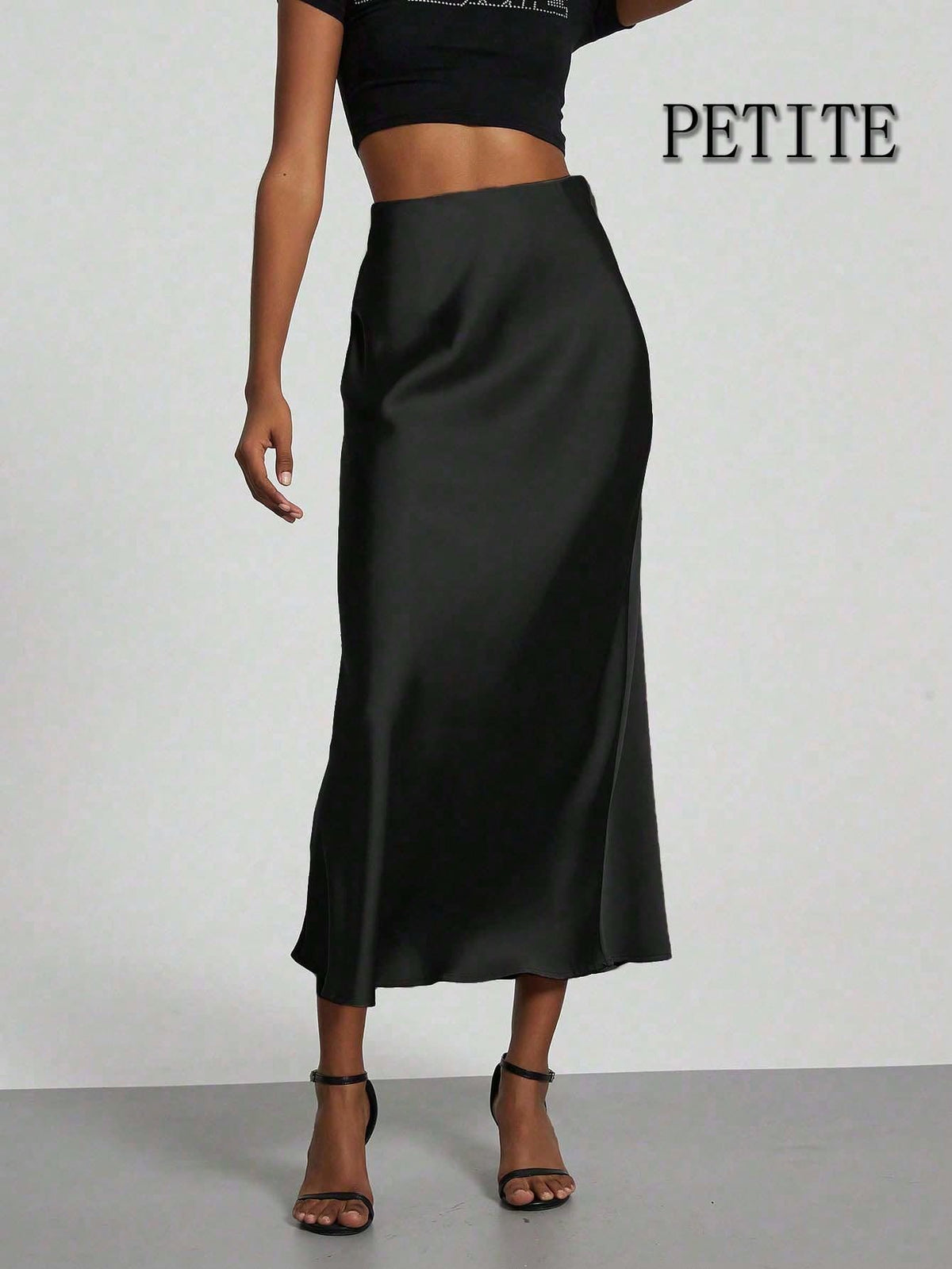 Se-Helo Women's Fashion Commuter Versatile Petite Version Elastic Satin Texture Seasonal Wearable Satin Skirt Midi Skirt- Black Spring, Quiet Luxury