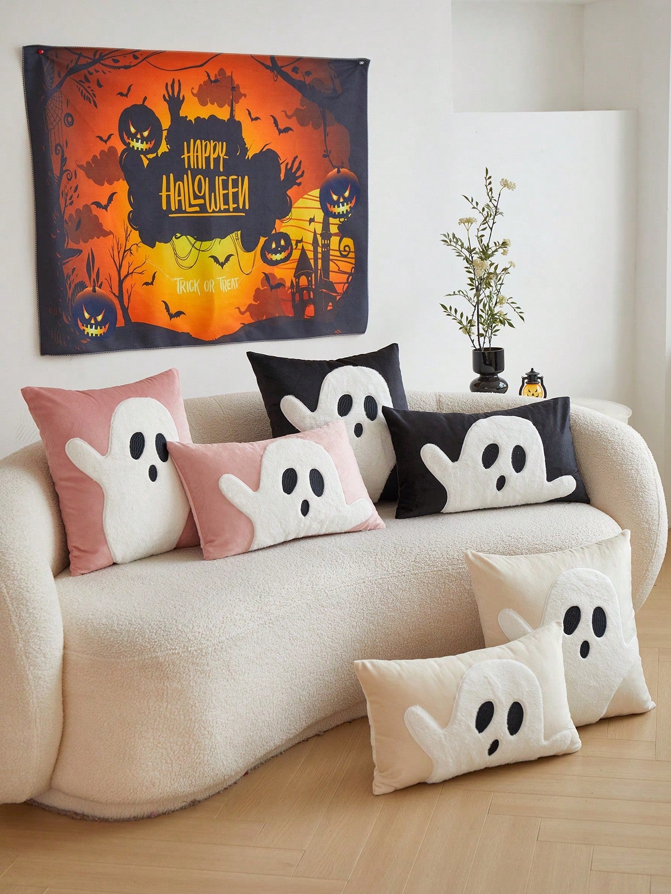 Seasonal Commute Halloween Ghost Embroidery Pillowcase, 1pc, Home Decor For Party, Bedroom, Living Room, Indoor