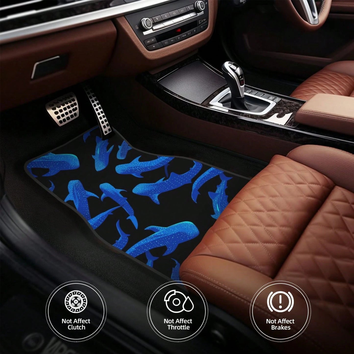 Shark Whale 4-Piece Car Floor Mats For Most Vehicles – Rubber Backing,Durable & Stylish Auto Interior Accessories