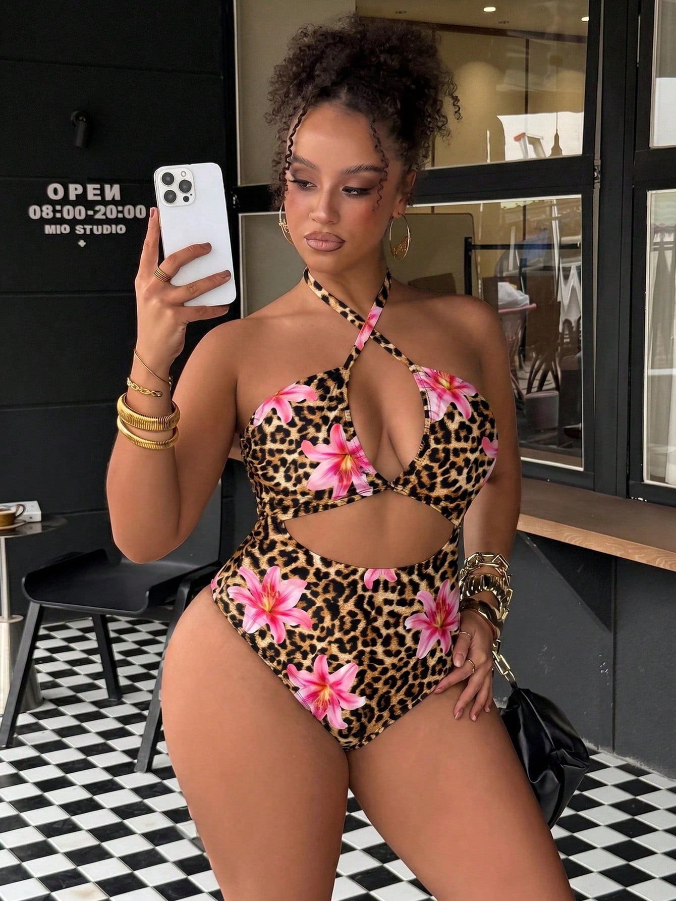 Slaydiva 2026 New Plus Size Women's Summer Beach Vacation Sexy One-Piece Swimsuit, Sexy Leopard Print Hollow Out Ruched Slimming One-Piece Swimsuit