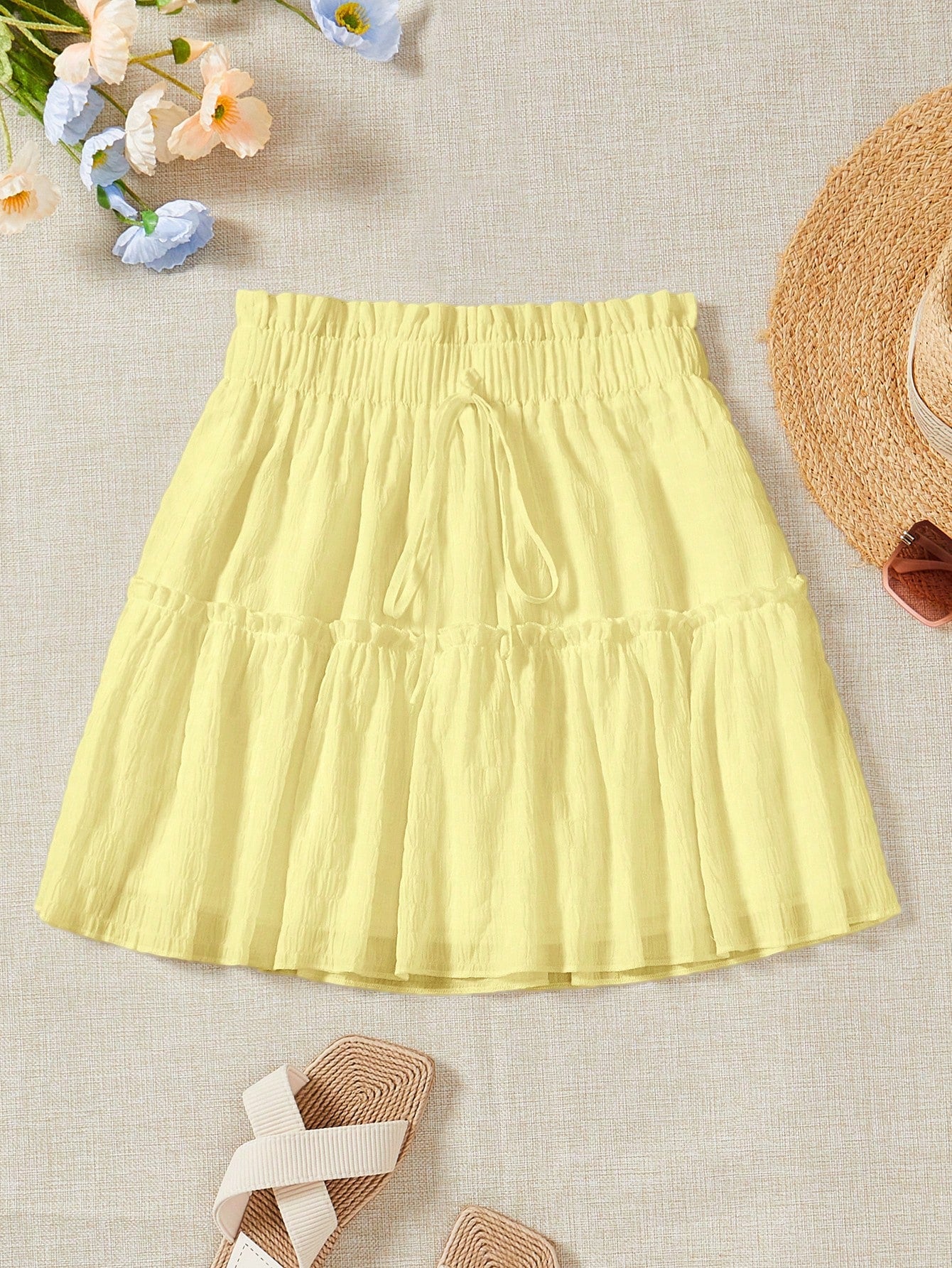 Soleia Casual Summer Skirt With Tie, Frill Trim And Decorative Details