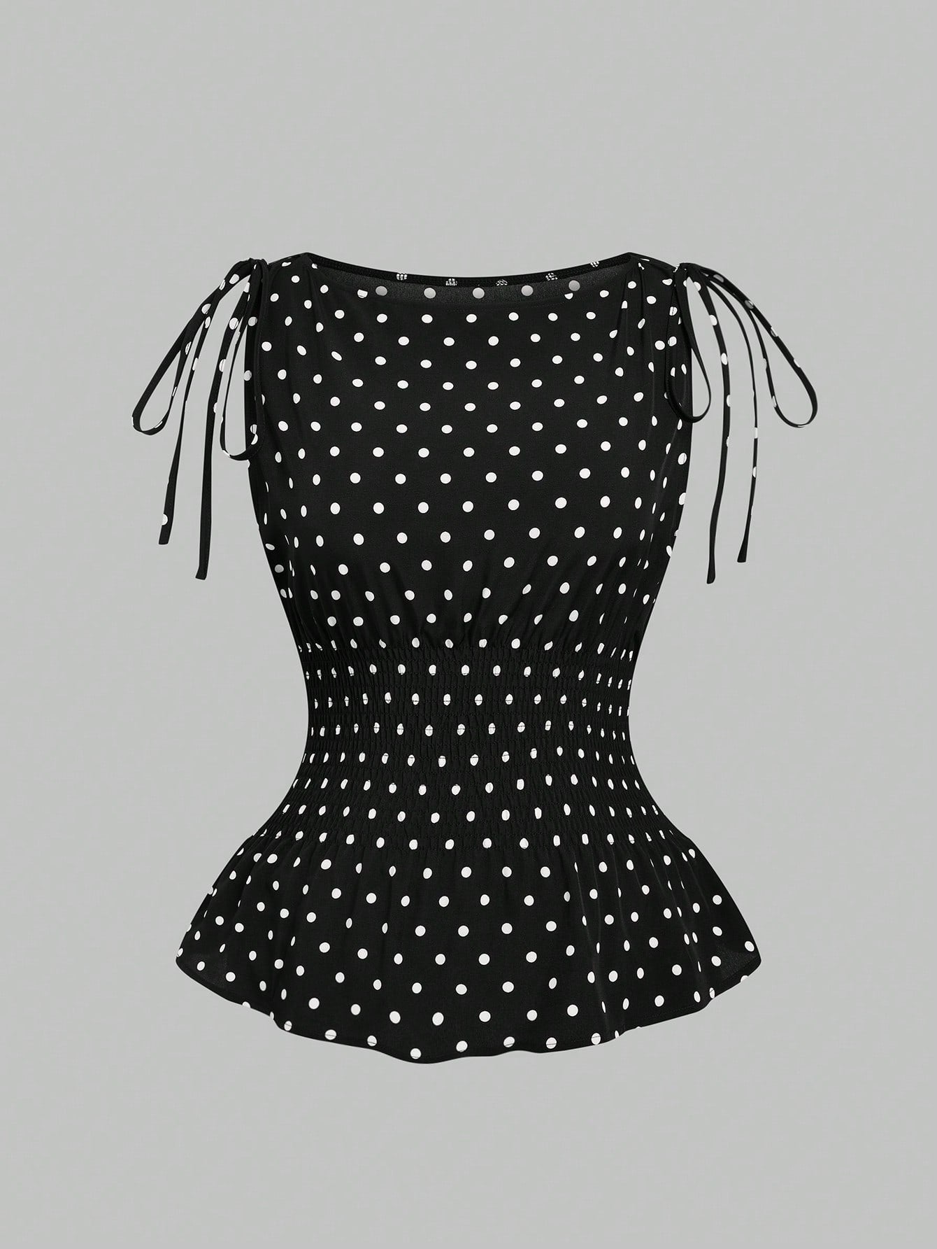 Sweetra Plus Size Women's Vintage Elegant French Cute Black & White Polka Dot 1920s Flapper Bow Strap Waist Cinched Camisole,Summer Everyday Top