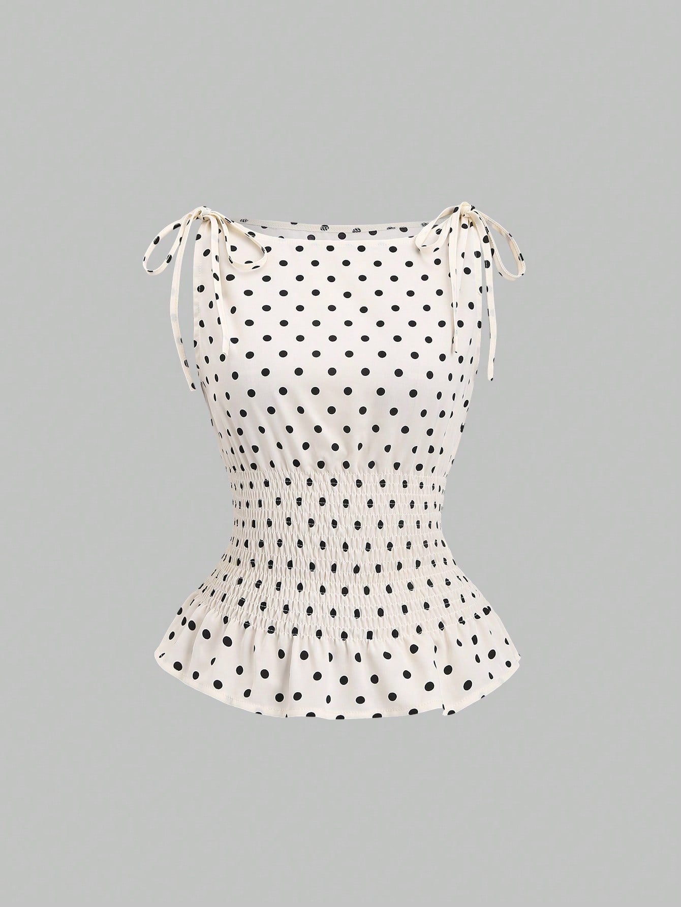 Sweetra Women's Elegant Dotted Bow Tied Shoulder Waist Drawstring Slim Fit Casual Daily Commute Versatile Tank Top, Spring/Summer Polka Dot Polka Dots