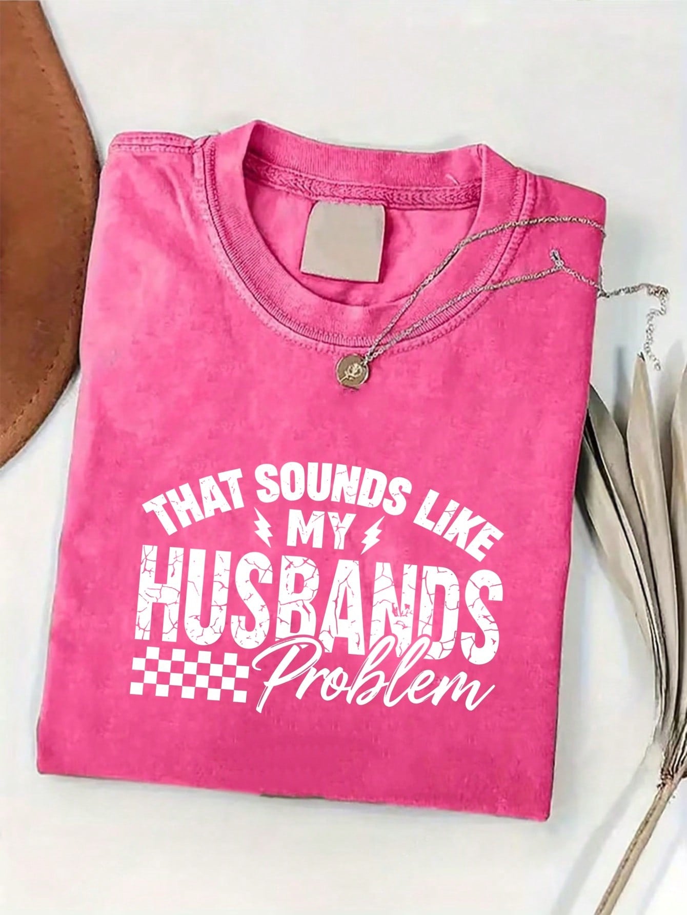 That Sounds Like My Husbands Problem Local Shipping Women's Plus Size Vintage Washed 100% Cotton Graphic T-Shirt Crew Neck Short Sleeve Loose Casual Streetwear Tops Stylish Daily Vacation Home Party O