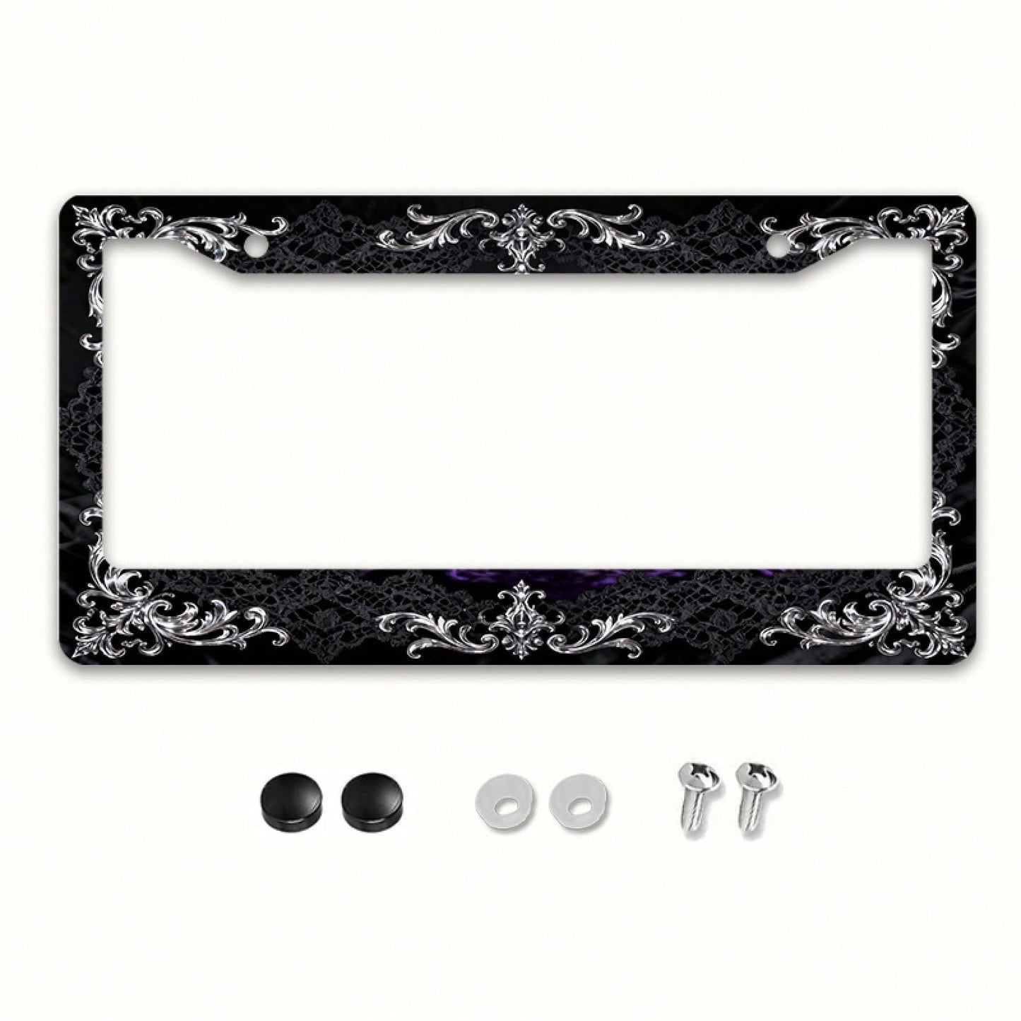 This Is A Single-Piece Metal License Plate Frame, Designed For Decorative Purposes. It Features A Vintage And Elegant Silver Design,Travel Essential,Summer,Car Acessesories,Car Acessesories Women,Car