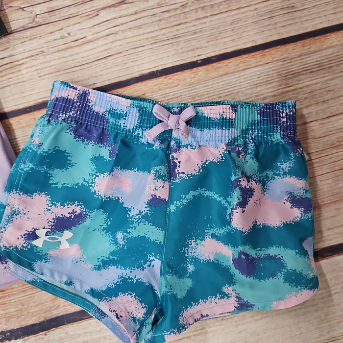 UNDER ARMOUR GIRLS DISSOLVE CAMO LOGO SET TEAL PURPLE