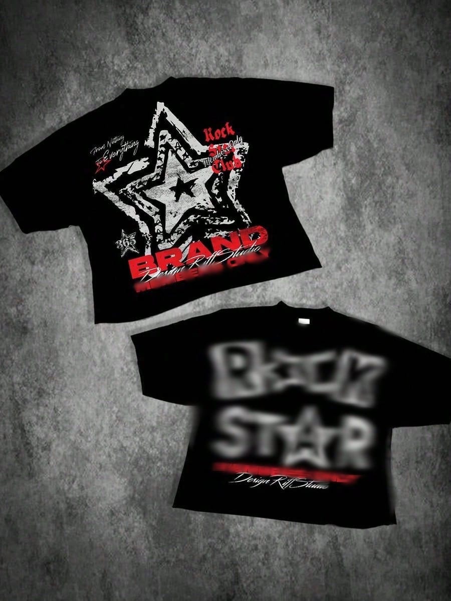 Unisex Rock Club Star Graphic Crew Neck Short Sleeve T Shirt Vacation Outfits Women Back To School Y2k Fall Clothes For Women