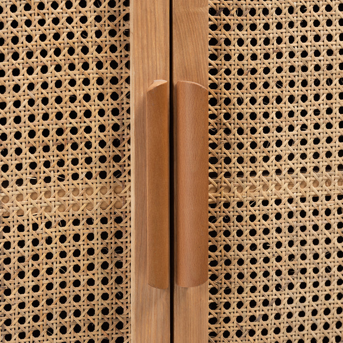 Urban Designs Alana Wood and Rattan 2-Door Accent Storage Cabinet - Light Oak