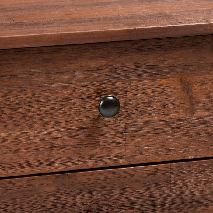 Urban Designs Calle 2-Drawer Acacia Wood Nightstand - Oak Brown