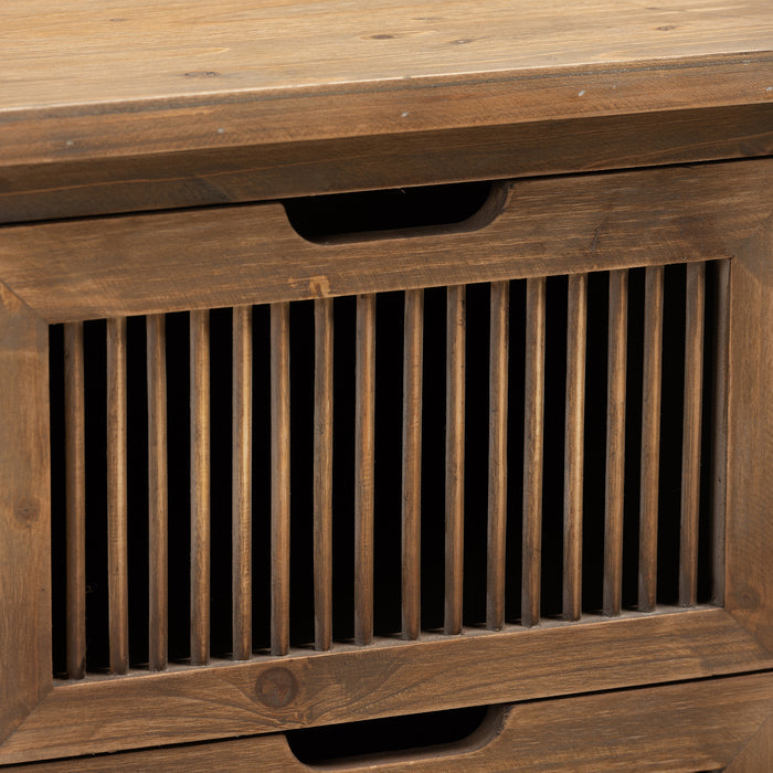 Urban Designs Claret Slatted 2-Drawer Wooden Nightstand - Oak Brown