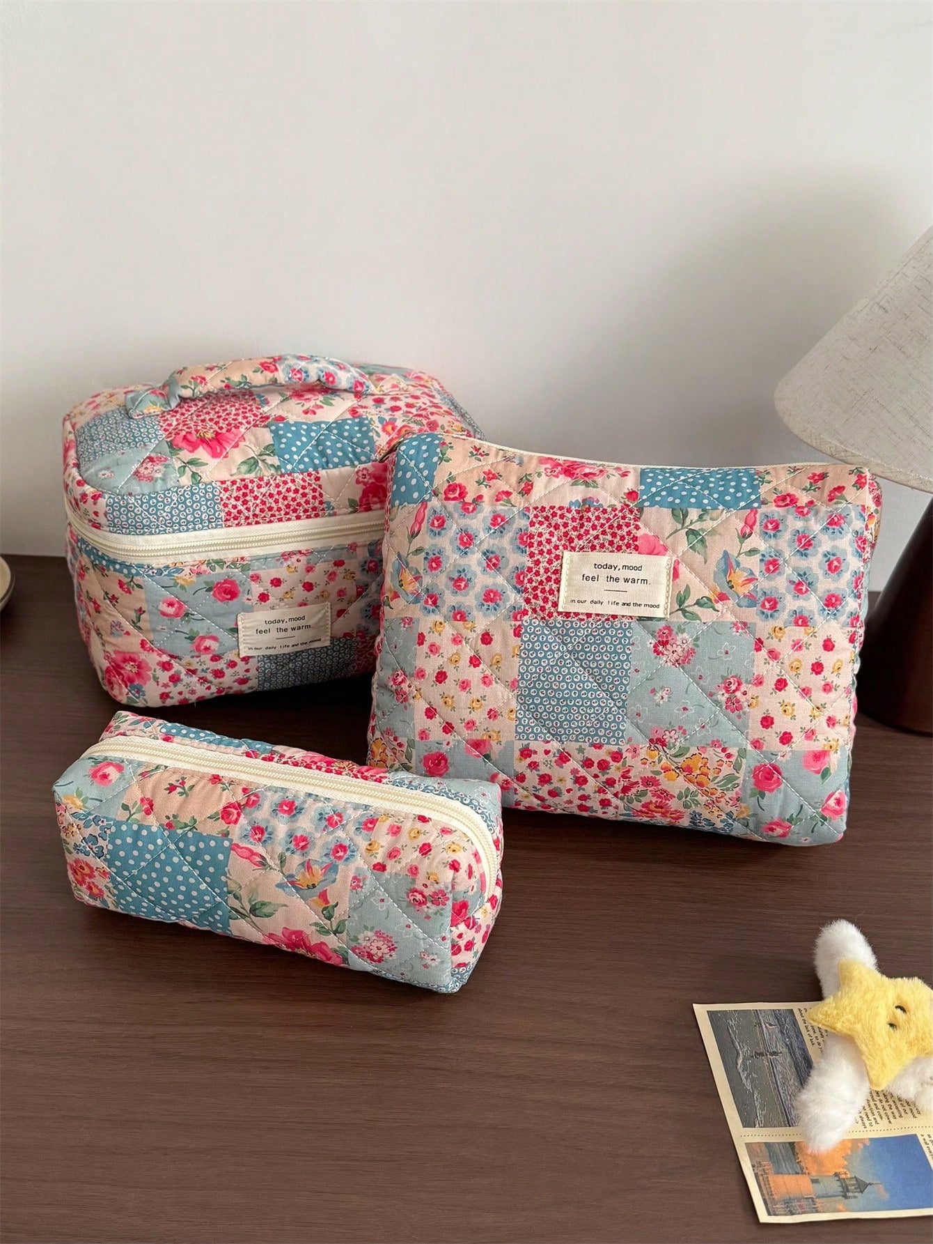 Vintage Elegant Patchwork Pattern Cosmetic Bag Set, Fashion Large Capacity Multi-Compartment Handbag, Multifunctional Travel Organizer Pouch, Storage Bag For Cosmetics, Makeup Tools, Etc., Holiday Gif