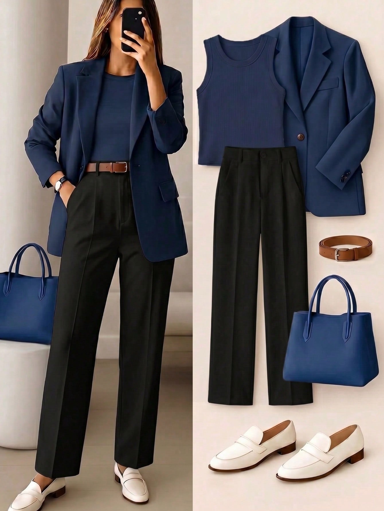 Women's High-Waist Black Long Pants, Minimalist Fashion, Commuter Y2K Style, Comfortable Slim Fit Versatile (Accessories Not Included), Office Siren