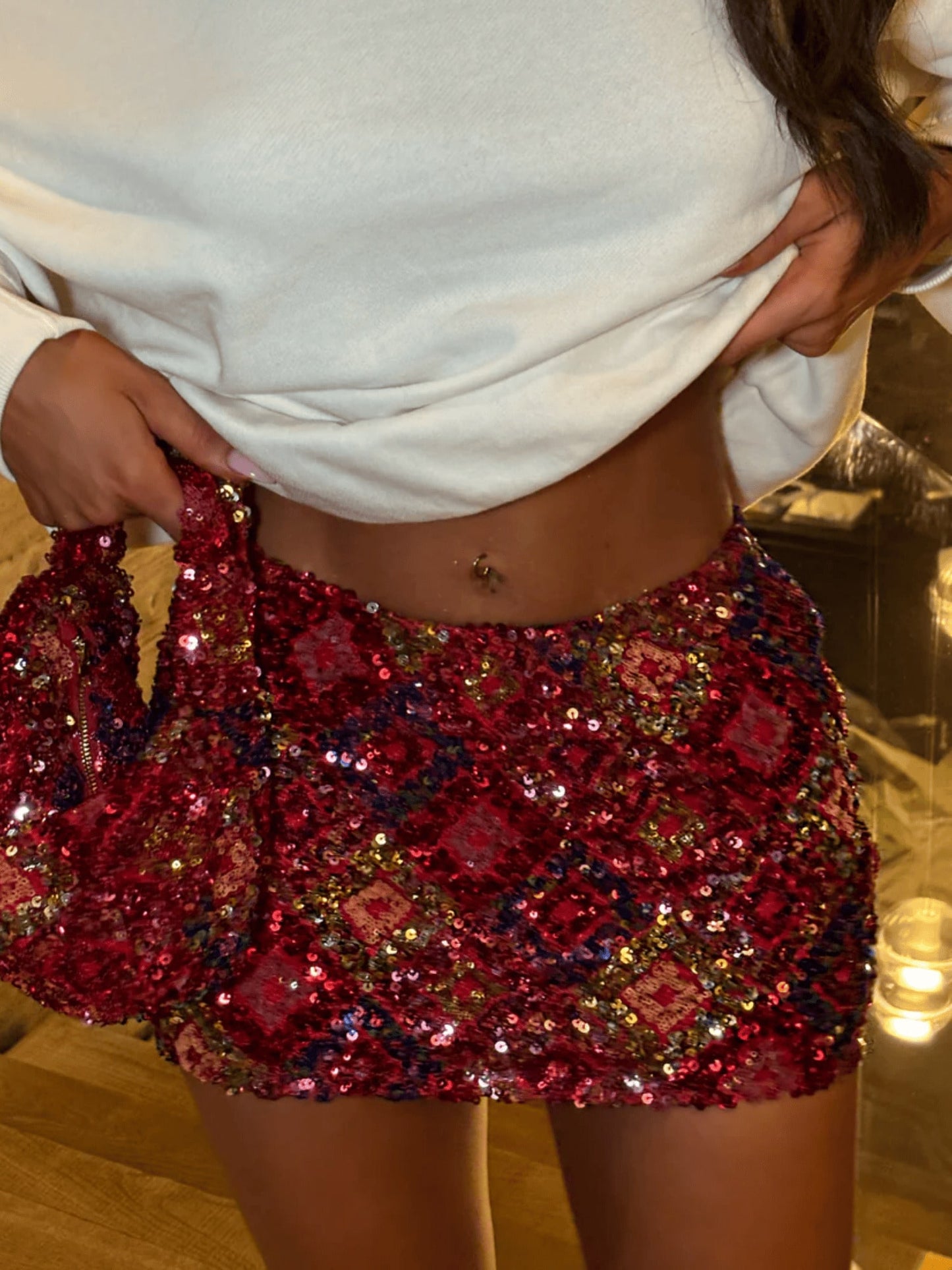 Women Summer Fashion Bodycon Sequin A- Line Mini Skirt For Party, Vacation And Streetwear