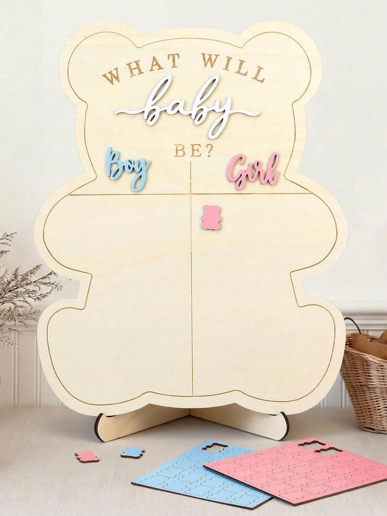 Wooden Baby Gender Reveal Voting Board With Stand, Decorative Gender Guessing Game, Gender Reveal Party Creative, Gender Reveal Party Game, Baby Gender Reveal Voting Board Sign, 1pc 12"X17" Game Board