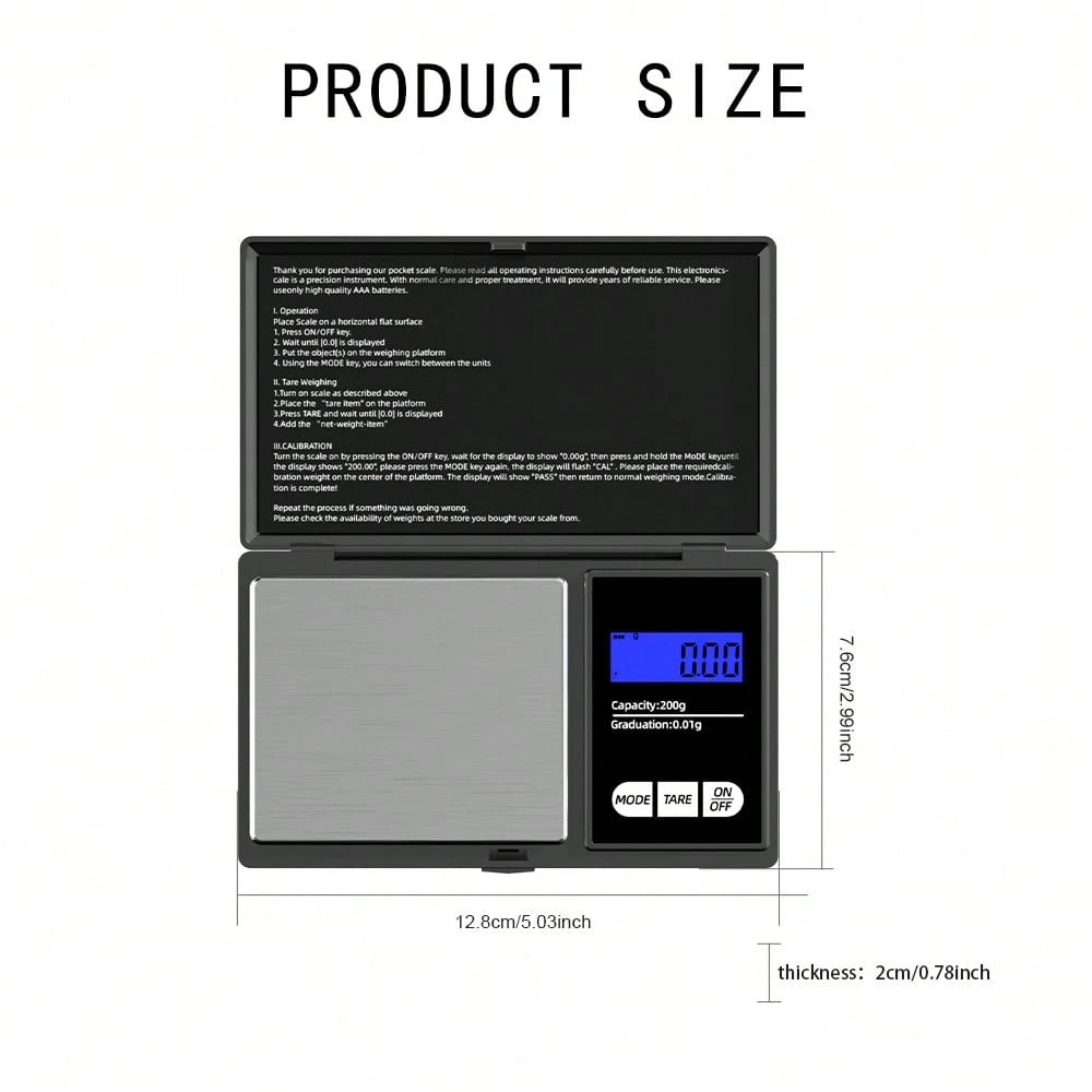 0.01g Precision Electronic Scale, Suitable For Gold And Jewelry; 200g And 500g Capacity Mini Electronic Pocket Scale; Lightweight Scale, Accurate And Convenient Weighing; Powered By 2 AAA Batteries (B