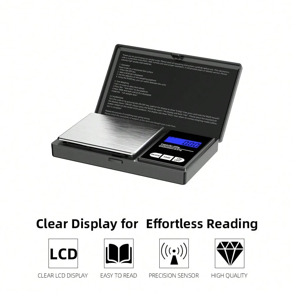 0.01g Precision Electronic Scale, Suitable For Gold And Jewelry; 200g And 500g Capacity Mini Electronic Pocket Scale; Lightweight Scale, Accurate And Convenient Weighing; Powered By 2 AAA Batteries (B