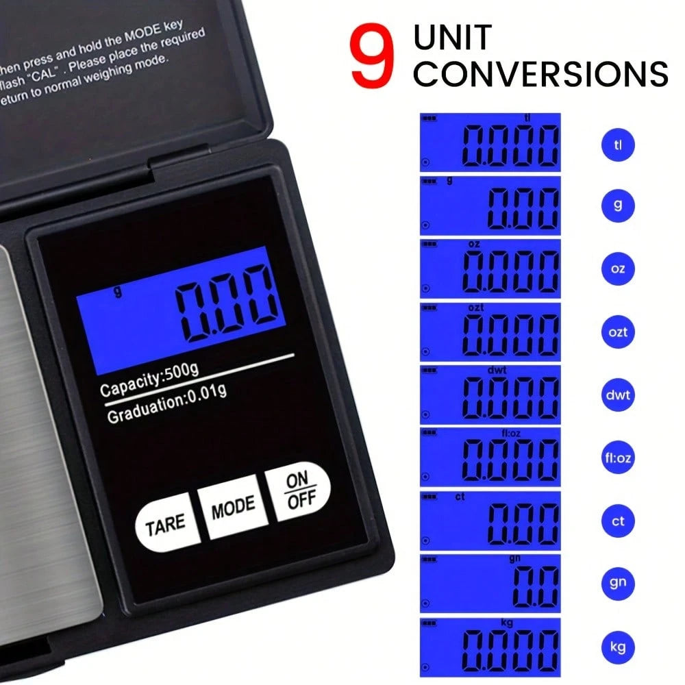 0.01g Precision Electronic Scale, Suitable For Gold And Jewelry; 200g And 500g Capacity Mini Electronic Pocket Scale; Lightweight Scale, Accurate And Convenient Weighing; Powered By 2 AAA Batteries (B