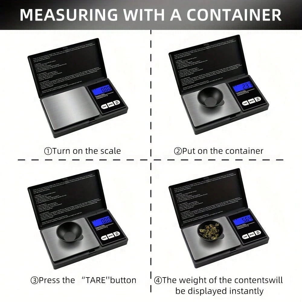 0.01g Precision Electronic Scale, Suitable For Gold And Jewelry; 200g And 500g Capacity Mini Electronic Pocket Scale; Lightweight Scale, Accurate And Convenient Weighing; Powered By 2 AAA Batteries (B