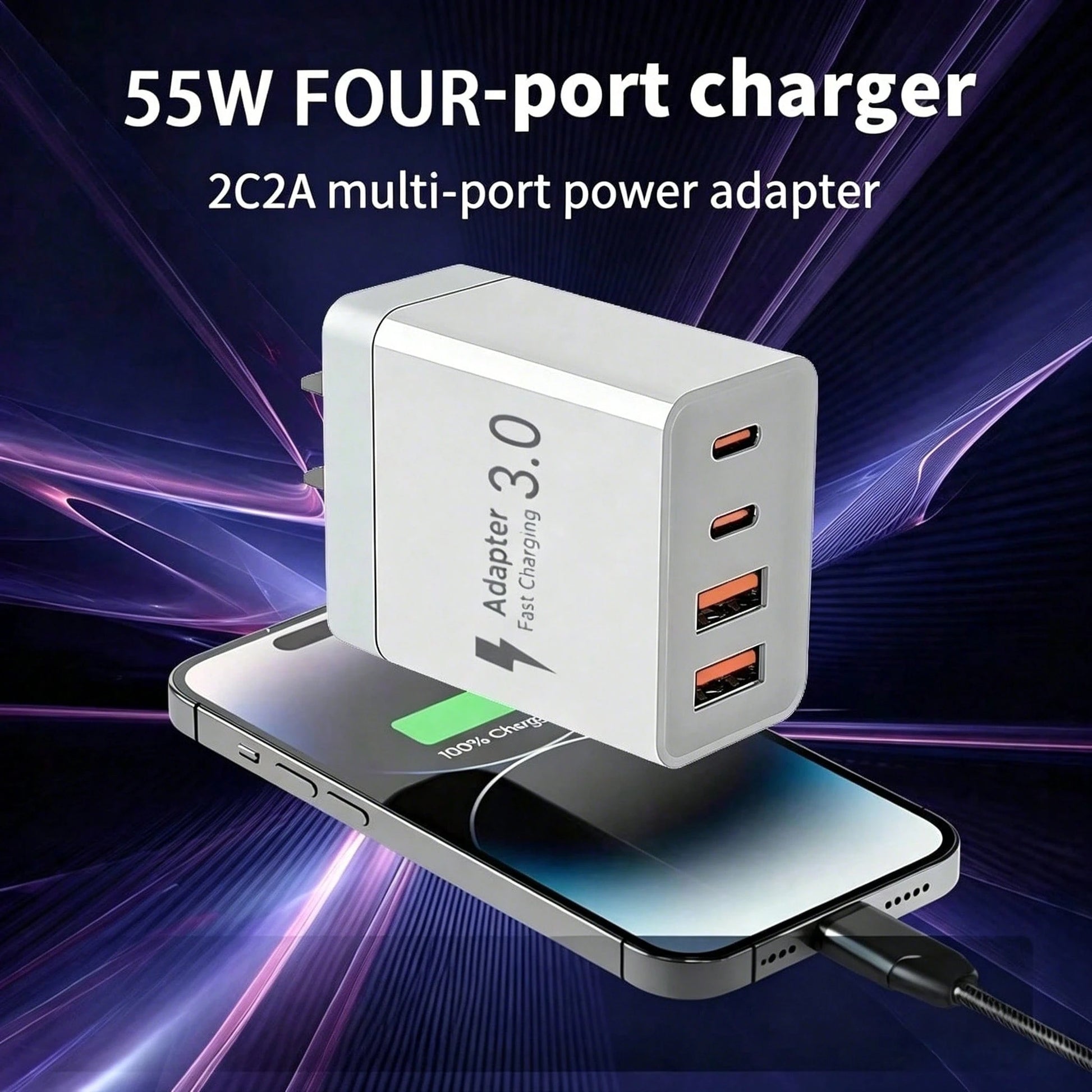 1/2/3pcs 55W 4-Port Power Adapter With 2 USB-A And 2 USB-C Ports, Compatible With IPhone 17/16/15/14/13/12 And Galaxy S26/S25/S24/S23 Series Phones, Suitable For Home, Office And Travel Daily Power Su