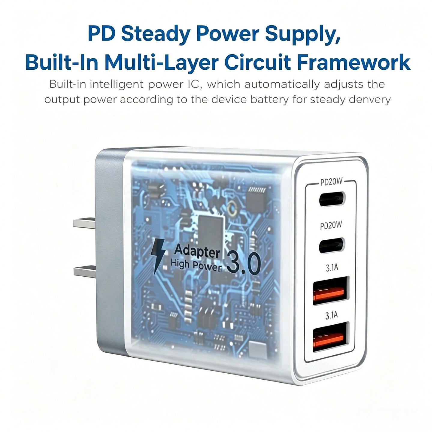 1/2/3pcs 55W 4-Port Power Adapter With 2 USB-A And 2 USB-C Ports, Compatible With IPhone 17/16/15/14/13/12 And Galaxy S26/S25/S24/S23 Series Phones, Suitable For Home, Office And Travel Daily Power Su