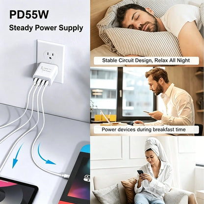 1/2/3pcs 55W 4-Port Power Adapter With 2 USB-A And 2 USB-C Ports, Compatible With IPhone 17/16/15/14/13/12 And Galaxy S26/S25/S24/S23 Series Phones, Suitable For Home, Office And Travel Daily Power Su