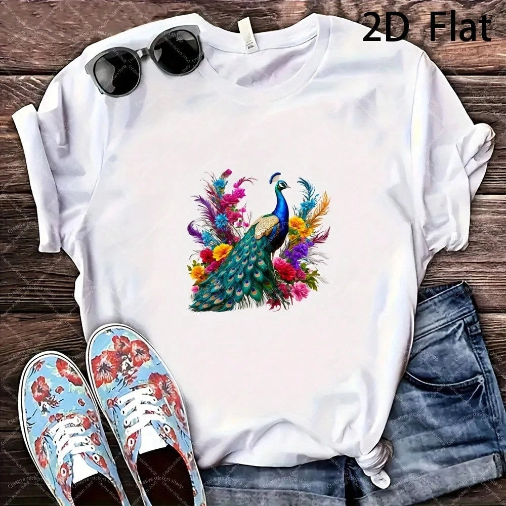 1/2/3PCS Peacock Pattern In Flower Cluster, Suitable For A-Grade Washable Iron-On Transfer Stickers, Applicable To T-Shirts, Masks, Vests, Jackets, Hoodies, Pillows, Jeans, Backpacks, Etc.