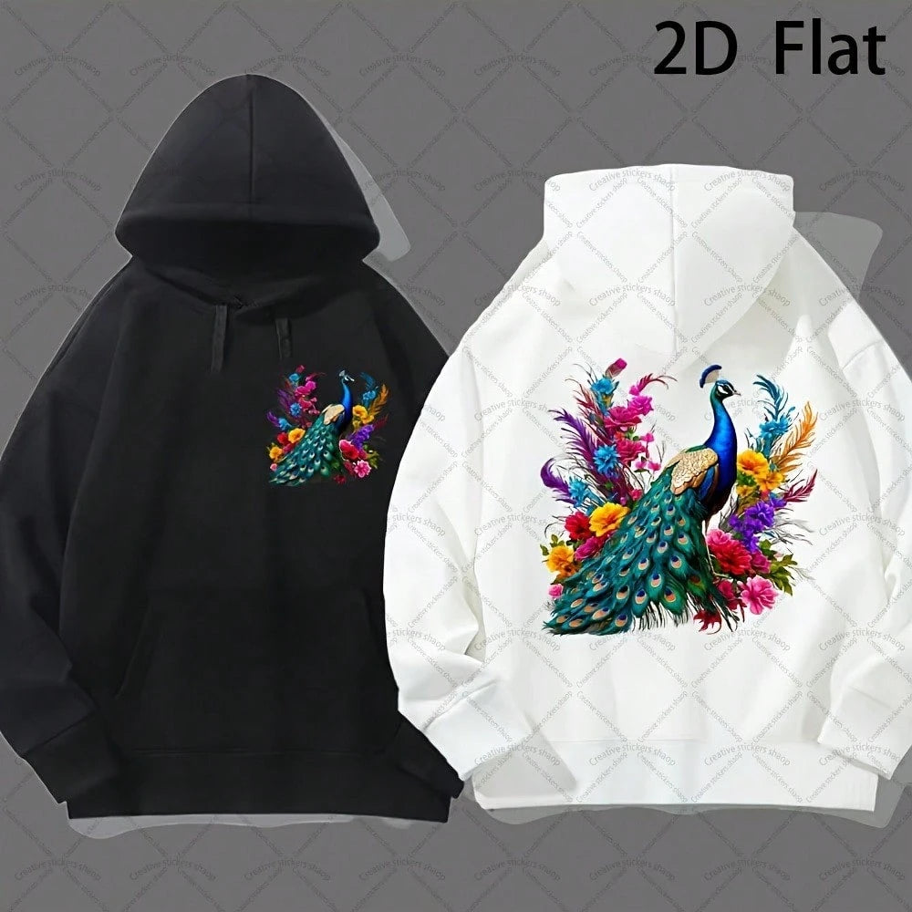 1/2/3PCS Peacock Pattern In Flower Cluster, Suitable For A-Grade Washable Iron-On Transfer Stickers, Applicable To T-Shirts, Masks, Vests, Jackets, Hoodies, Pillows, Jeans, Backpacks, Etc.