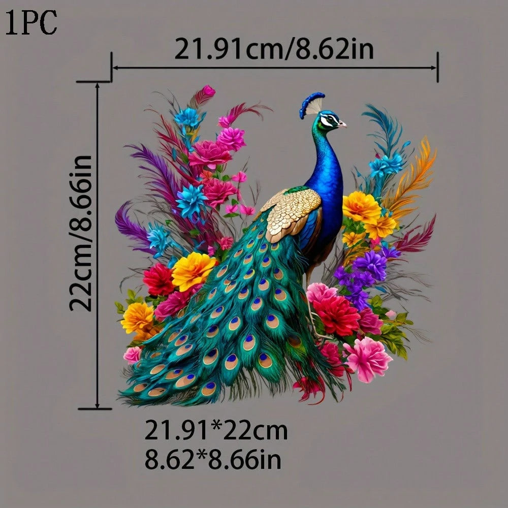 1/2/3PCS Peacock Pattern In Flower Cluster, Suitable For A-Grade Washable Iron-On Transfer Stickers, Applicable To T-Shirts, Masks, Vests, Jackets, Hoodies, Pillows, Jeans, Backpacks, Etc.