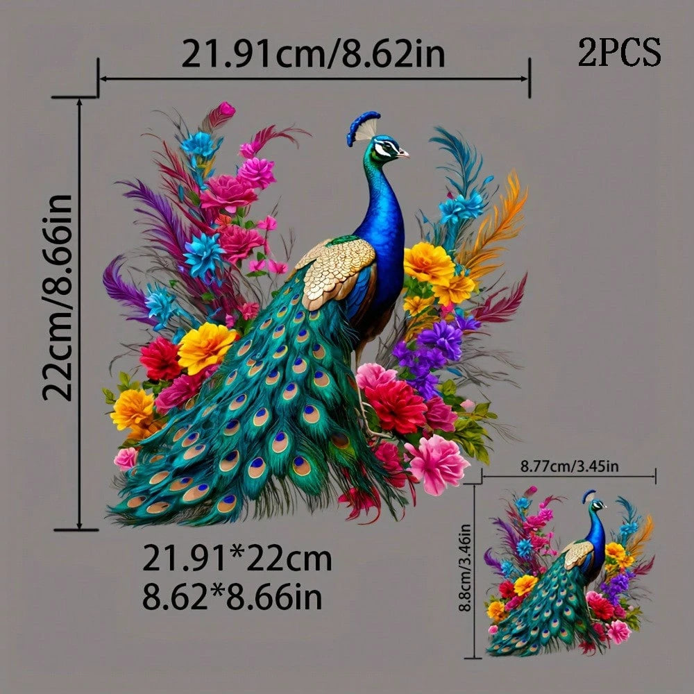1/2/3PCS Peacock Pattern In Flower Cluster, Suitable For A-Grade Washable Iron-On Transfer Stickers, Applicable To T-Shirts, Masks, Vests, Jackets, Hoodies, Pillows, Jeans, Backpacks, Etc.