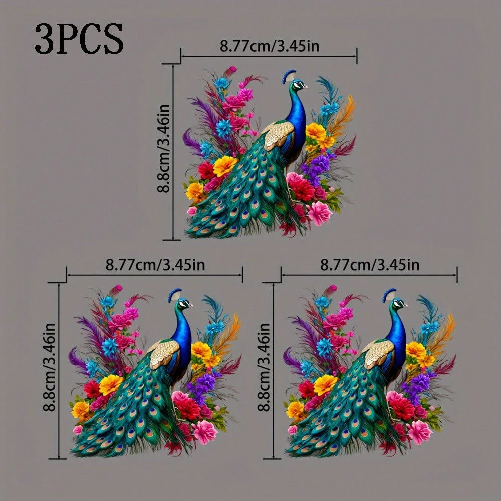 1/2/3PCS Peacock Pattern In Flower Cluster, Suitable For A-Grade Washable Iron-On Transfer Stickers, Applicable To T-Shirts, Masks, Vests, Jackets, Hoodies, Pillows, Jeans, Backpacks, Etc.