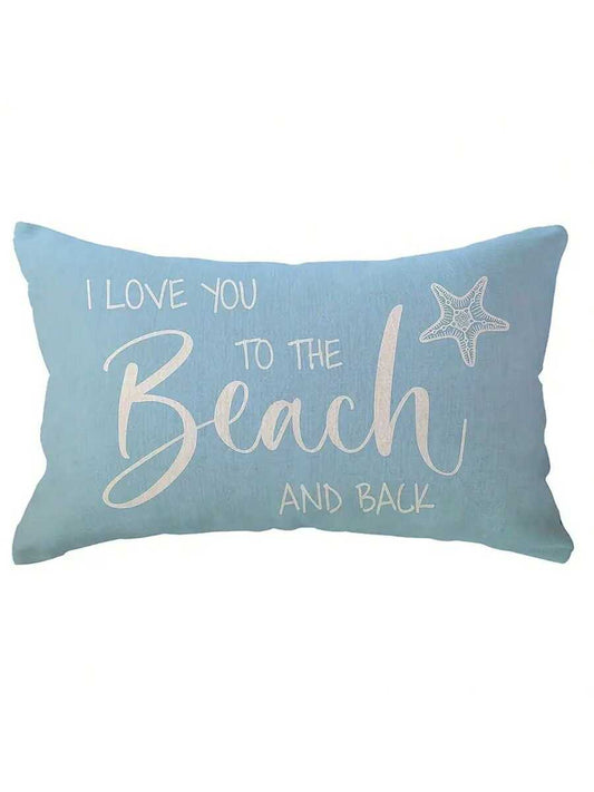1/2/4pcs Coastal Linen Throw Pillow Covers, "Love You To The Beach And Back" Decorative Lumbar Pillow Shams, Machine Washable Zippered, Woven Fabric, Suitable For Various Room Types- Single Pack, Aut