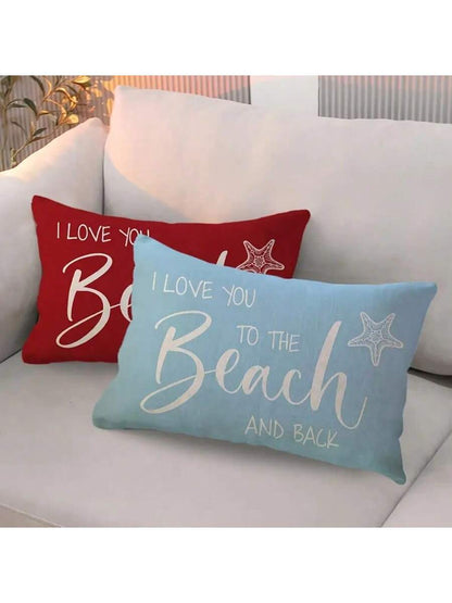 1/2/4pcs Coastal Linen Throw Pillow Covers, "Love You To The Beach And Back" Decorative Lumbar Pillow Shams, Machine Washable Zippered, Woven Fabric, Suitable For Various Room Types- Single Pack, Aut