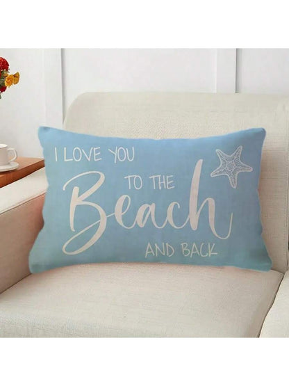 1/2/4pcs Coastal Linen Throw Pillow Covers, "Love You To The Beach And Back" Decorative Lumbar Pillow Shams, Machine Washable Zippered, Woven Fabric, Suitable For Various Room Types- Single Pack, Aut