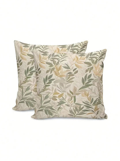 1/2/4pcs Decorative Pillow Covers, Featuring Sunny Green Leaves And Plant Branches Patterns, Adding Cozy Decor To Sofa, Bedroom Or Living Room. These Washable Pillow Covers Are Perfect For Home Decora