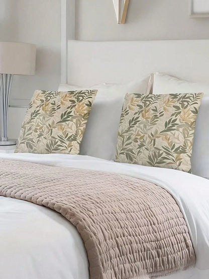 1/2/4pcs Decorative Pillow Covers, Featuring Sunny Green Leaves And Plant Branches Patterns, Adding Cozy Decor To Sofa, Bedroom Or Living Room. These Washable Pillow Covers Are Perfect For Home Decora