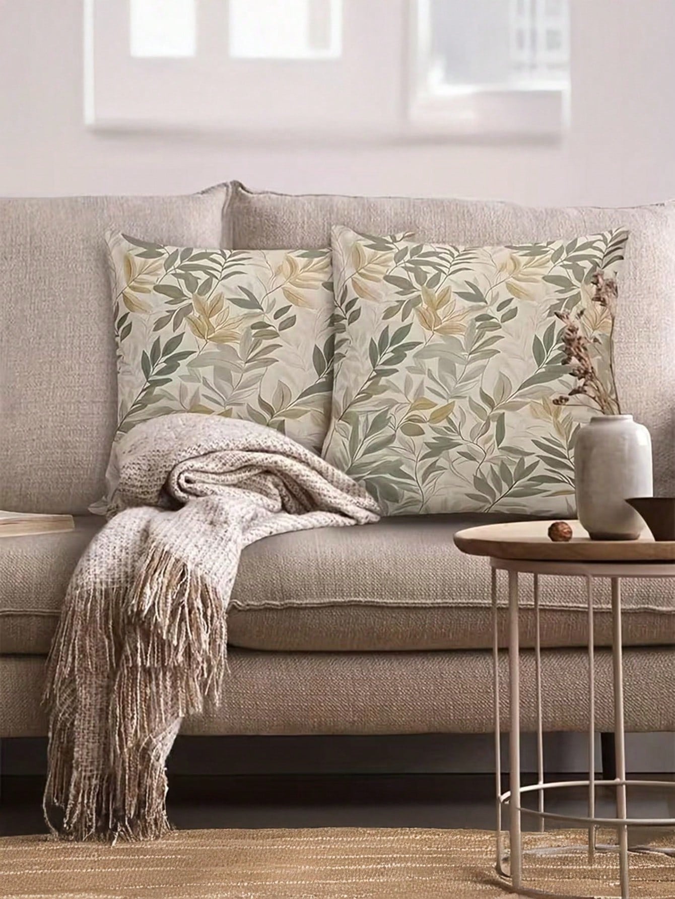 1/2/4pcs Decorative Pillow Covers, Featuring Sunny Green Leaves And Plant Branches Patterns, Adding Cozy Decor To Sofa, Bedroom Or Living Room. These Washable Pillow Covers Are Perfect For Home Decora