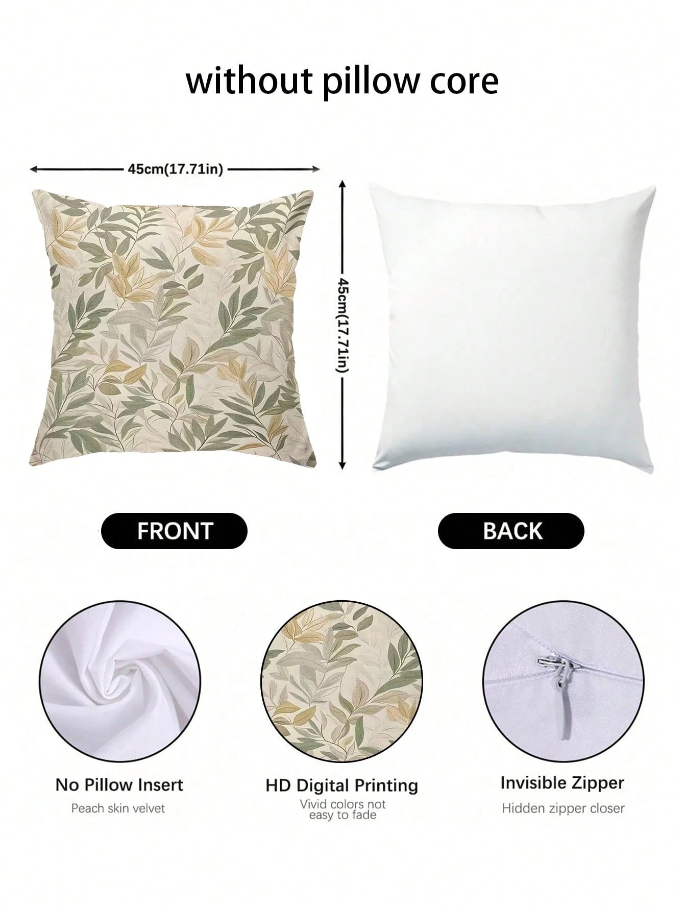 1/2/4pcs Decorative Pillow Covers, Featuring Sunny Green Leaves And Plant Branches Patterns, Adding Cozy Decor To Sofa, Bedroom Or Living Room. These Washable Pillow Covers Are Perfect For Home Decora