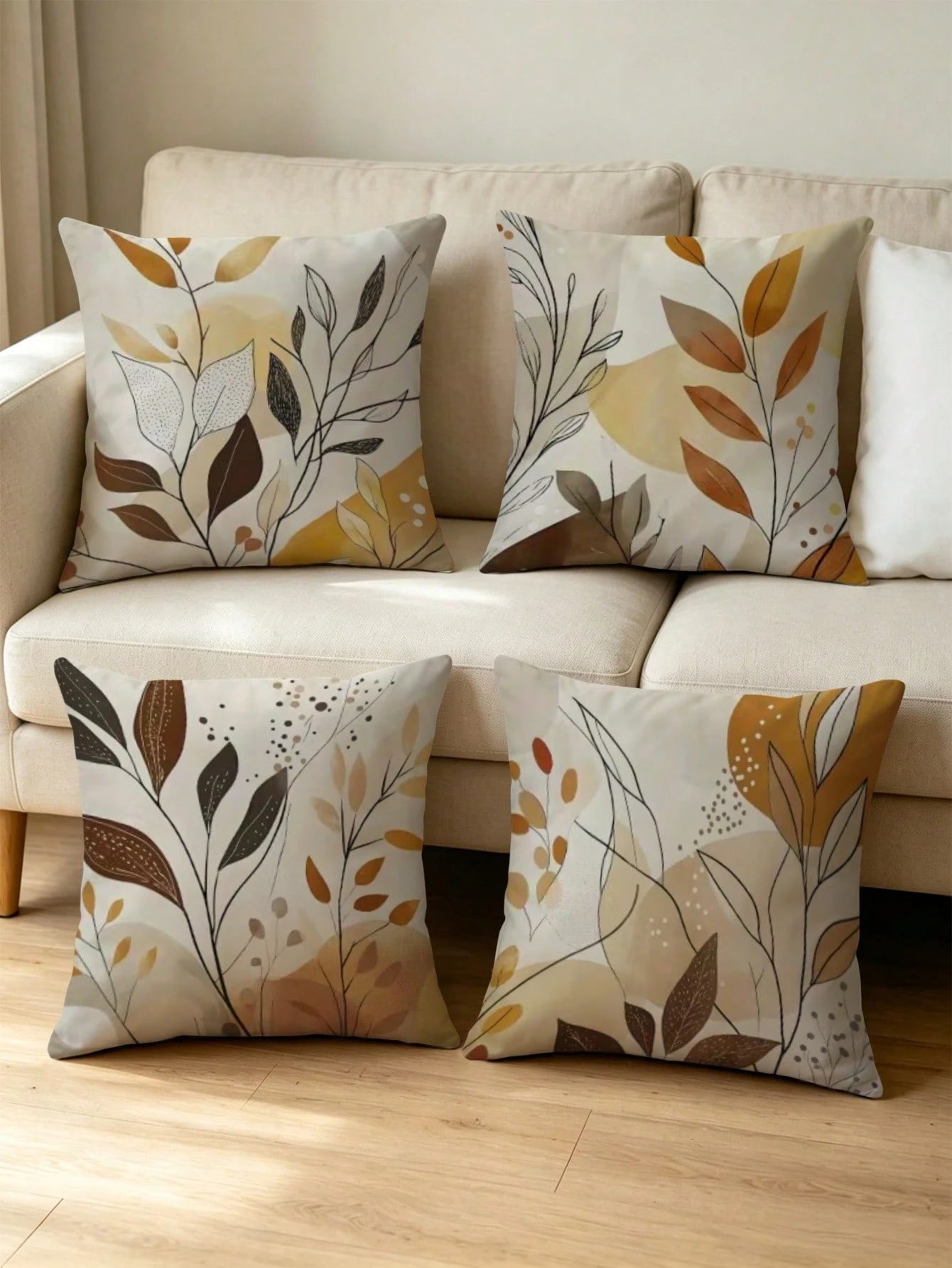 1/2/4pcs Decorative Pillow Covers, Featuring Sunny Green Leaves And Plant Branches Patterns, Adding Cozy Decor To Sofa, Bedroom Or Living Room. These Washable Pillow Covers Are Perfect For Home Decora