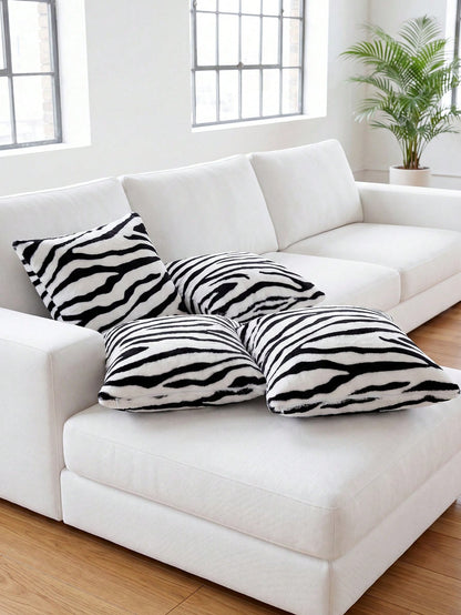 1/2/4pcs Leopard Print Plush Pillow Covers (18*18 Inches/Without Filler), Fashion Printed Square Cushion Covers, Soft Fluffy Throw Pillow Cases For Bedroom, Living Room, Sofa, Chair, Soft & Comfortabl
