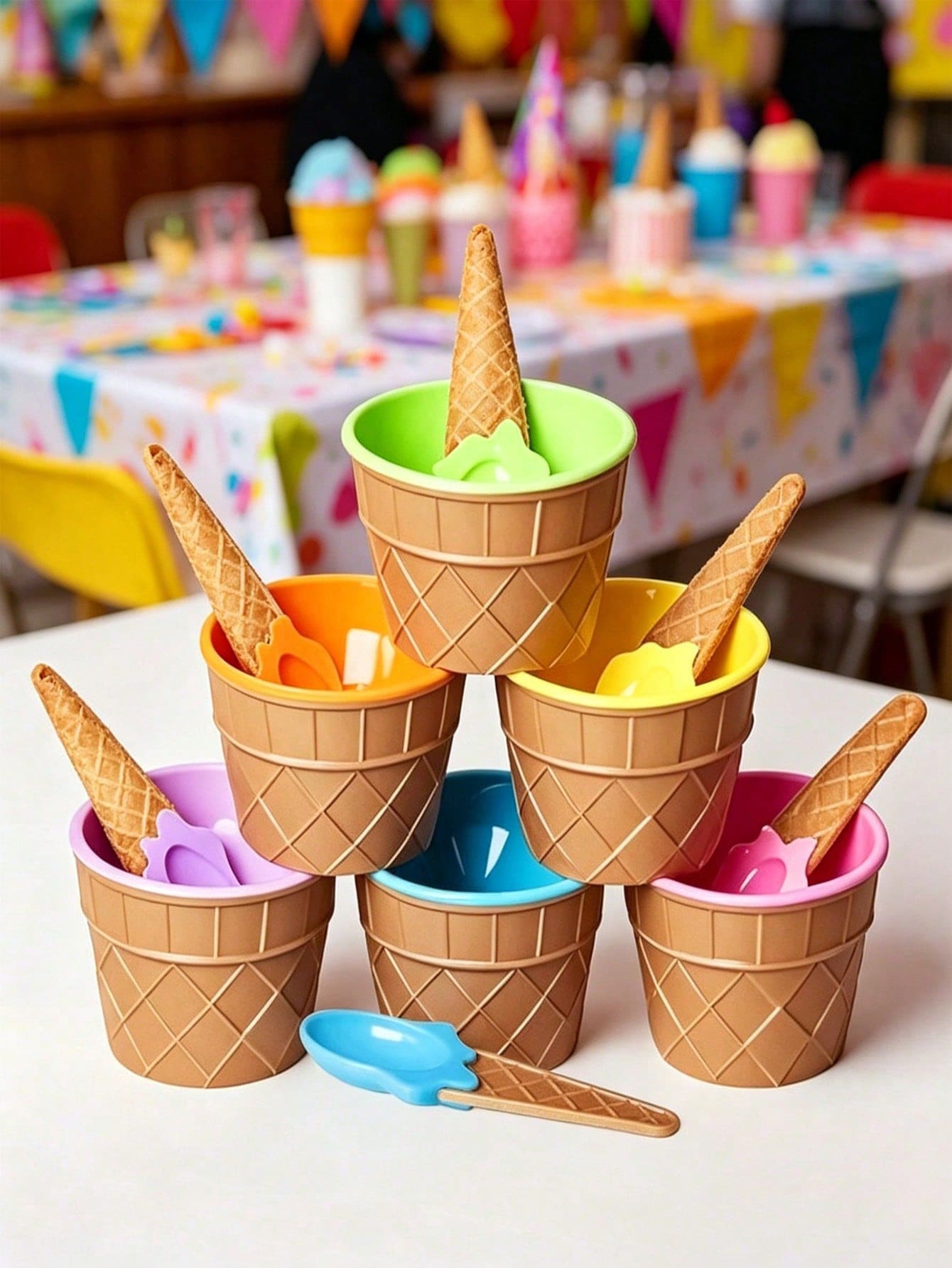 1/2/4set Ice Cream Bowl And Spoon Set,Reusable Ice Cream Cup,Random Set Of Ice Cream Birthday Party Decoration,Suitable For Wedding,Kitchen Accessories,Ice Cream Mould,Picnic Essentials,Holiday Essent