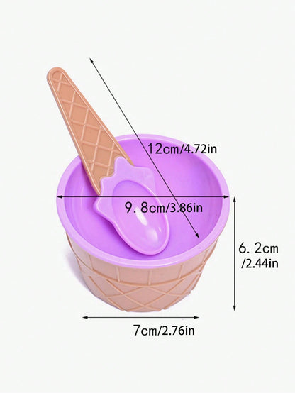1/2/4set Ice Cream Bowl And Spoon Set,Reusable Ice Cream Cup,Random Set Of Ice Cream Birthday Party Decoration,Suitable For Wedding,Kitchen Accessories,Ice Cream Mould,Picnic Essentials,Holiday Essent