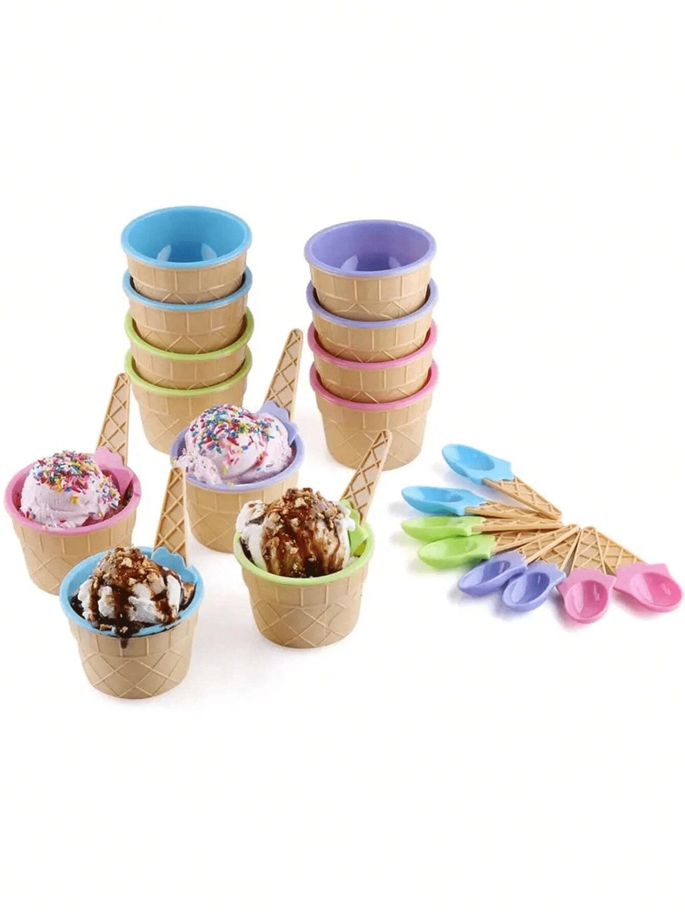 1/2/4set Ice Cream Bowl And Spoon Set,Reusable Ice Cream Cup,Random Set Of Ice Cream Birthday Party Decoration,Suitable For Wedding,Kitchen Accessories,Ice Cream Mould,Picnic Essentials,Holiday Essent