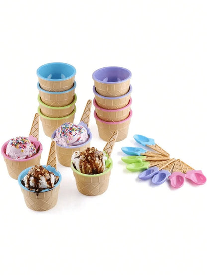 1/2/4set Ice Cream Bowl And Spoon Set,Reusable Ice Cream Cup,Random Set Of Ice Cream Birthday Party Decoration,Suitable For Wedding,Kitchen Accessories,Ice Cream Mould,Picnic Essentials,Holiday Essent