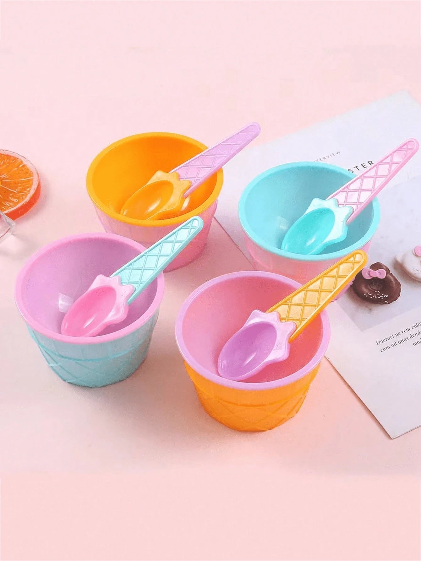 1/2/4set Ice Cream Bowl And Spoon Set,Reusable Ice Cream Cup,Random Set Of Ice Cream Birthday Party Decoration,Suitable For Wedding,Kitchen Accessories,Ice Cream Mould,Picnic Essentials,Holiday Essent