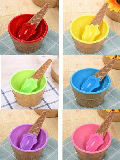 1/2/4set Ice Cream Bowl And Spoon Set,Reusable Ice Cream Cup,Random Set Of Ice Cream Birthday Party Decoration,Suitable For Wedding,Kitchen Accessories,Ice Cream Mould,Picnic Essentials,Holiday Essent