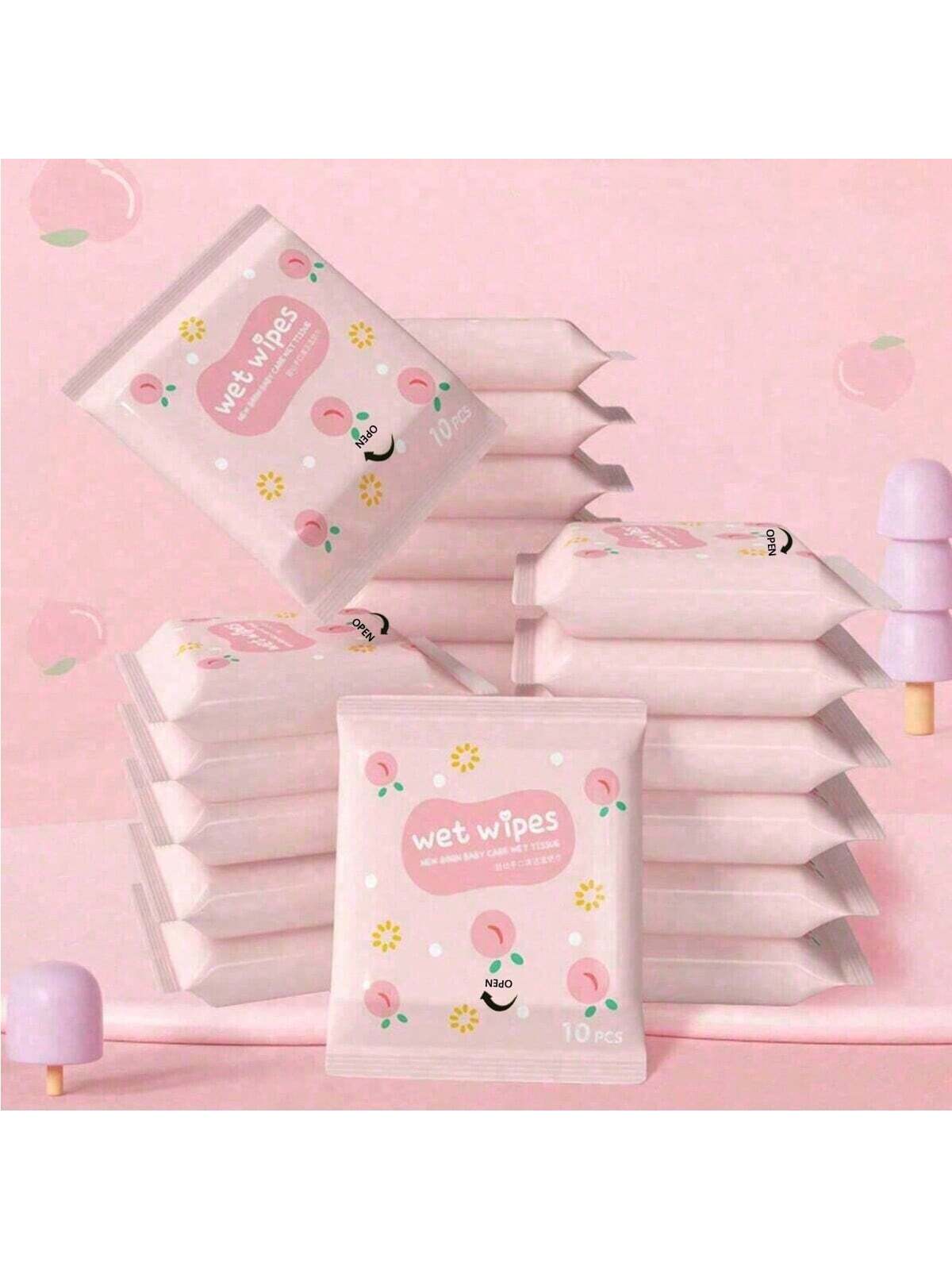 1/2/5 Packs (10 Sheets Per Pack) Disposable Portable Wet Wipes, Non-Woven Cleaning Wet Wipes For Daily Items, Convenient For Carrying Out