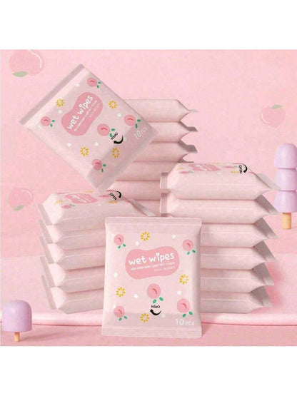 1/2/5 Packs (10 Sheets Per Pack) Disposable Portable Wet Wipes, Non-Woven Cleaning Wet Wipes For Daily Items, Convenient For Carrying Out