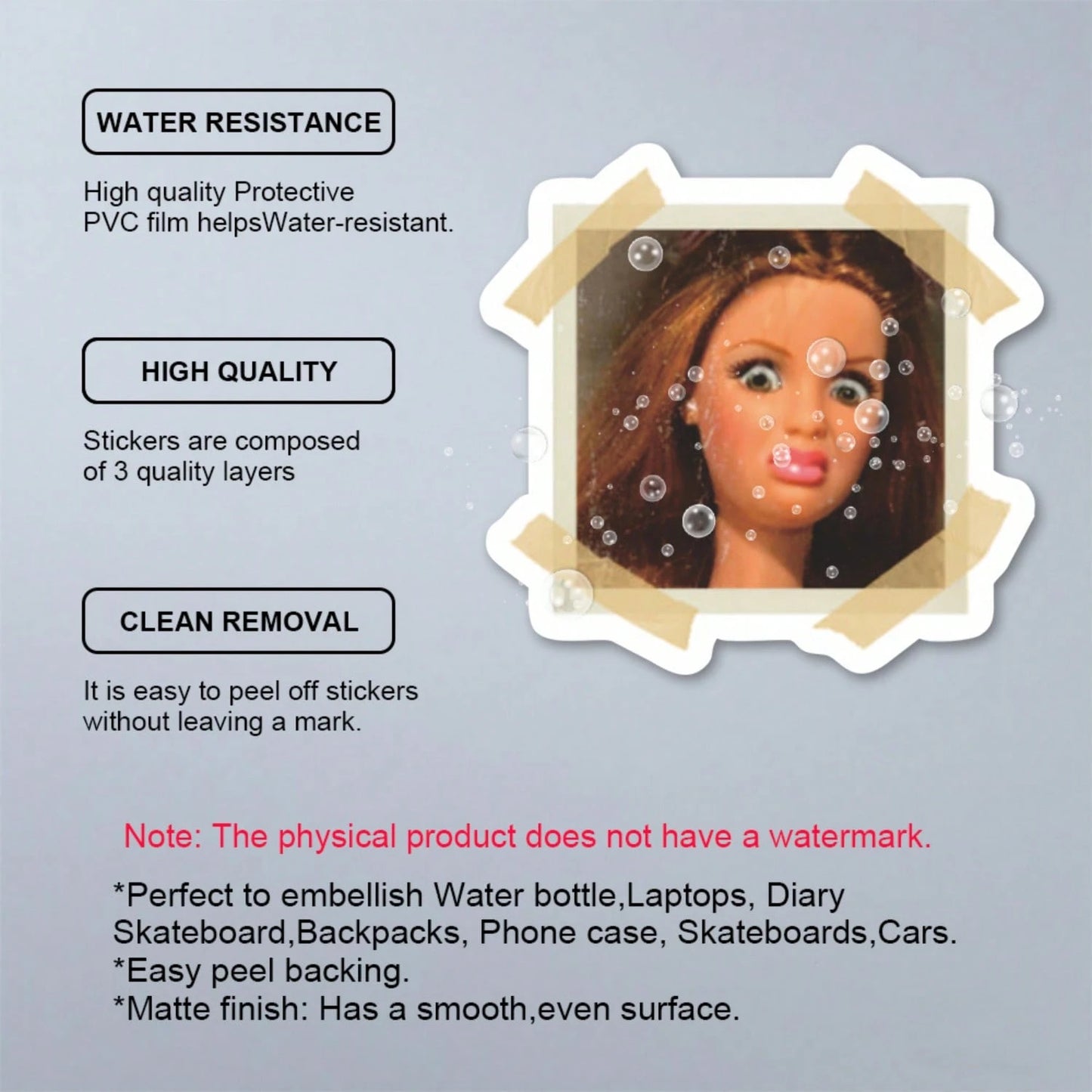 1/2/5pcs Disgusting Doll Expression Stickers, Suitable For Laptops, Water Bottles, Phones, Bags, Cars, Guitars, Vintage Photo Frames, Water Bottles, Laptops, Phones, Skateboards, Suitcases And Car Win